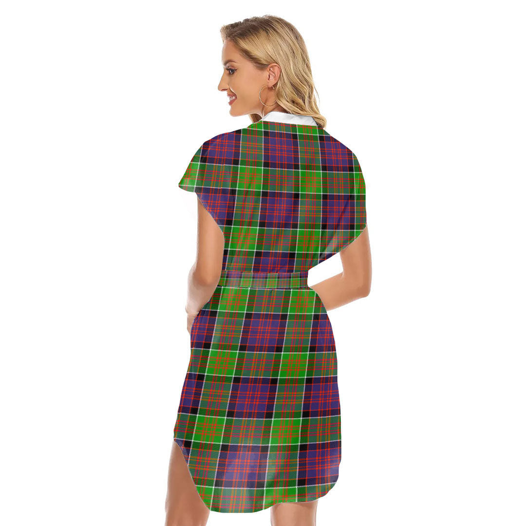 MacDonald of Clanranald Tartan Plaid Stand-up Collar Casual Dress With Belt