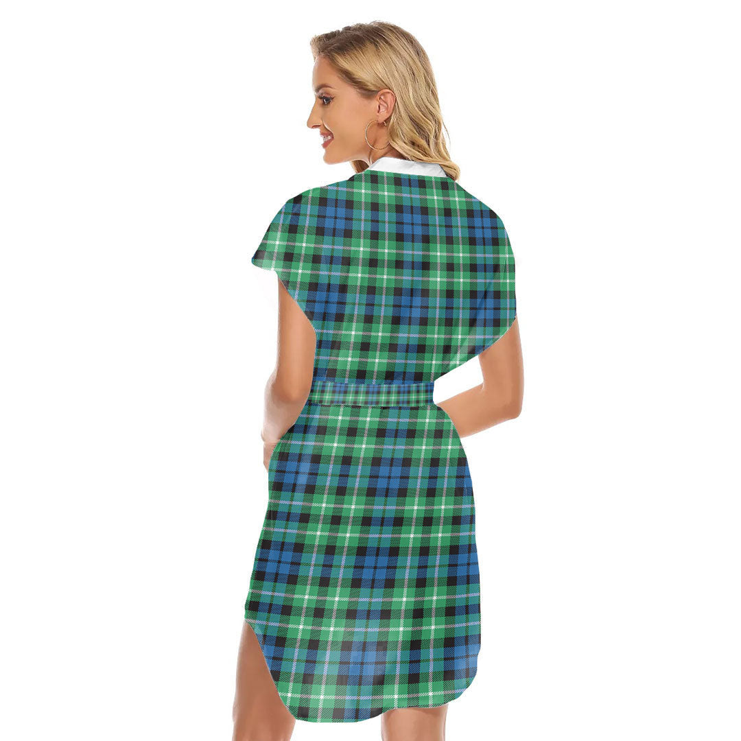 Graham of Montrose Ancient Tartan Plaid Stand-up Collar Casual Dress With Belt