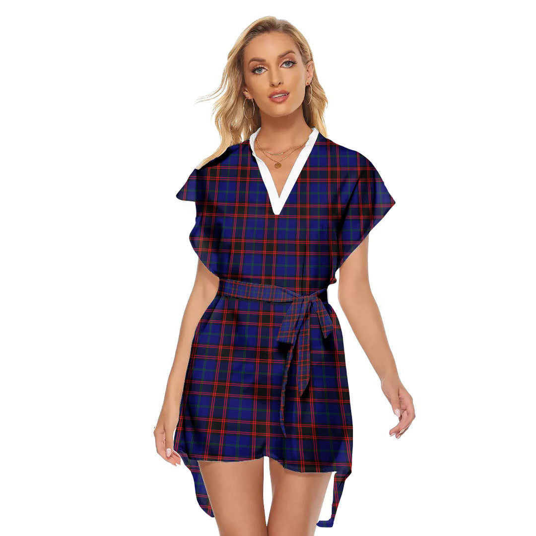 Home Modern Tartan Plaid Stand-up Collar Casual Dress With Belt