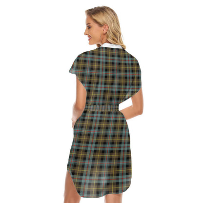 Farquharson Weathered Tartan Plaid Stand-up Collar Casual Dress With Belt