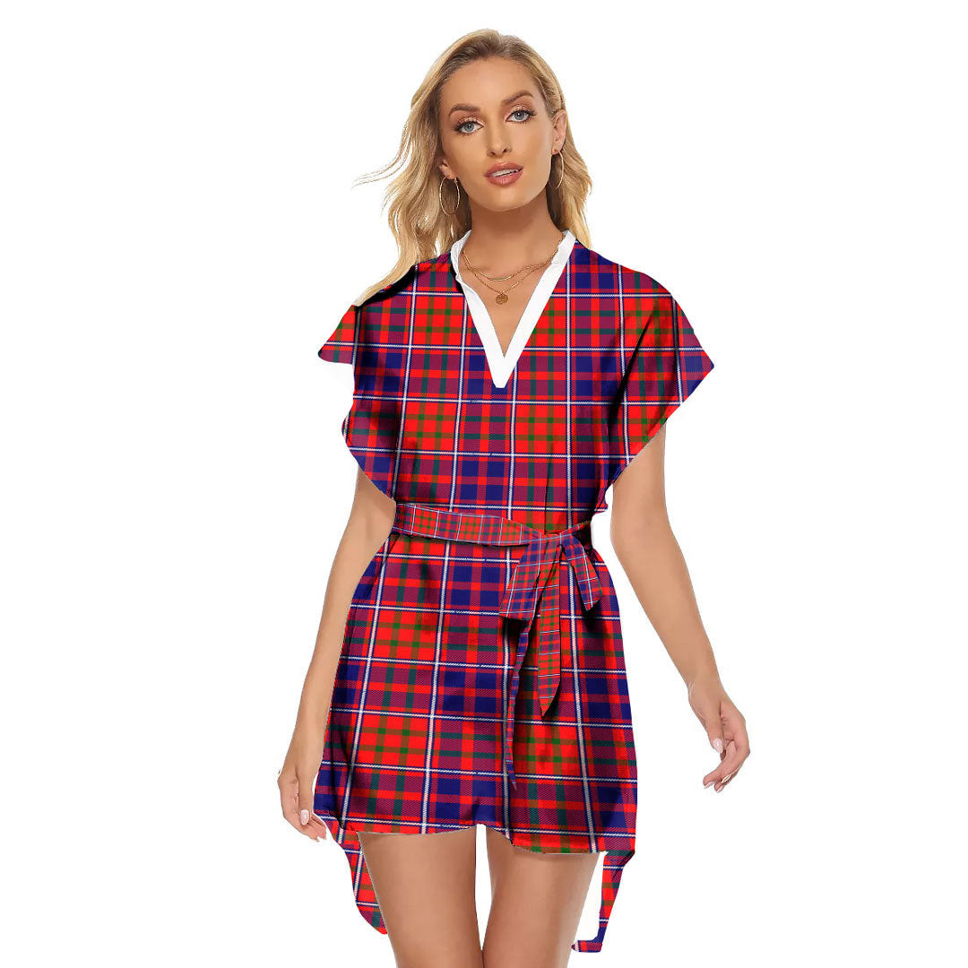 Cameron of Lochiel Modern Tartan Plaid Stand-up Collar Casual Dress With Belt