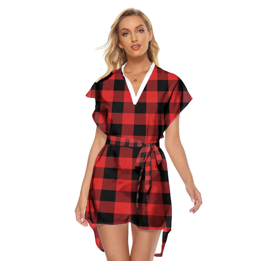 Rob Roy MacGregor Modern Tartan Plaid Stand-up Collar Casual Dress With Belt