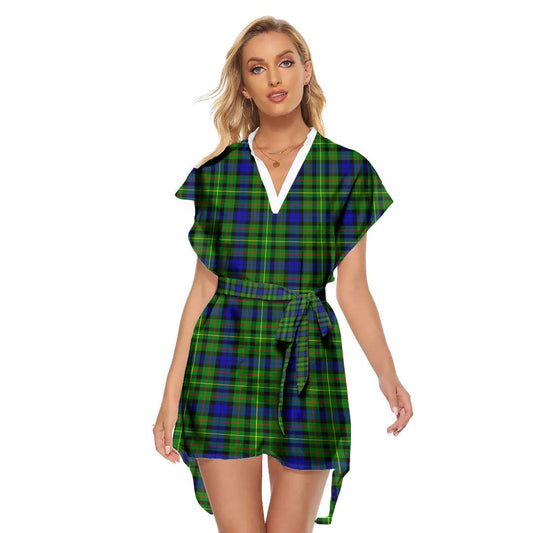 Rollo Modern Tartan Plaid Stand-up Collar Casual Dress With Belt