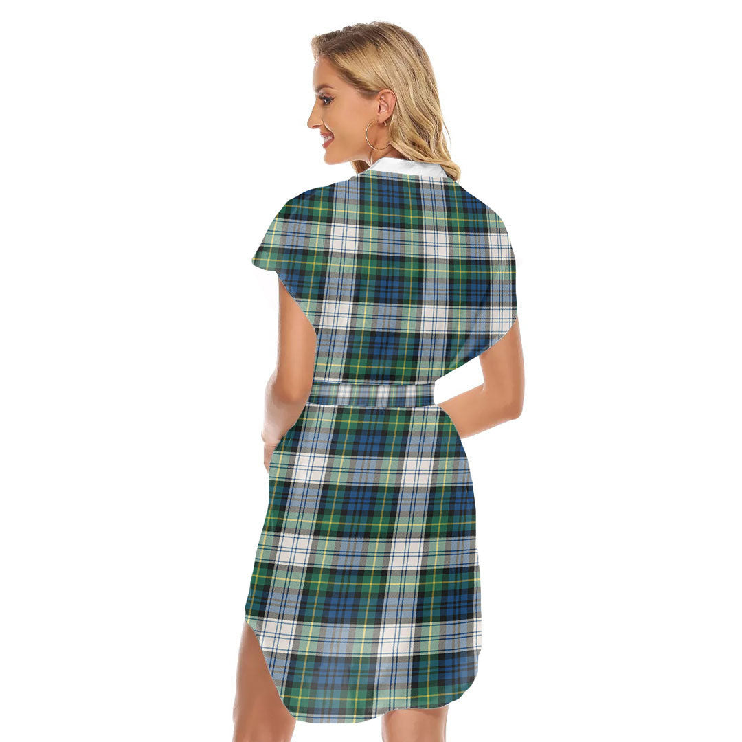 Gordon Dress Ancient Tartan Plaid Stand-up Collar Casual Dress With Belt