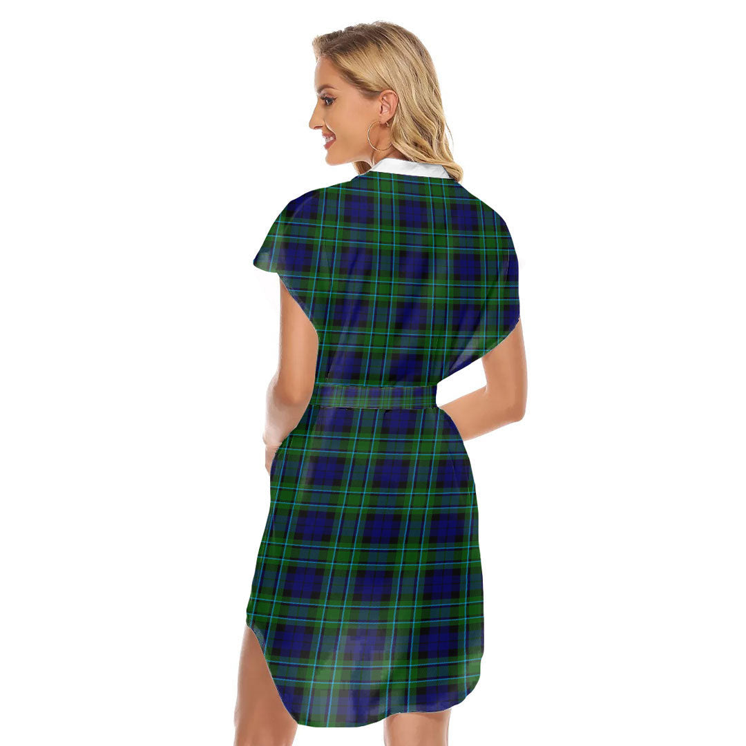 MacCallum Modern Tartan Plaid Stand-up Collar Casual Dress With Belt