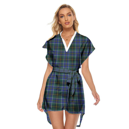 MacInnes Modern Tartan Plaid Stand-up Collar Casual Dress With Belt