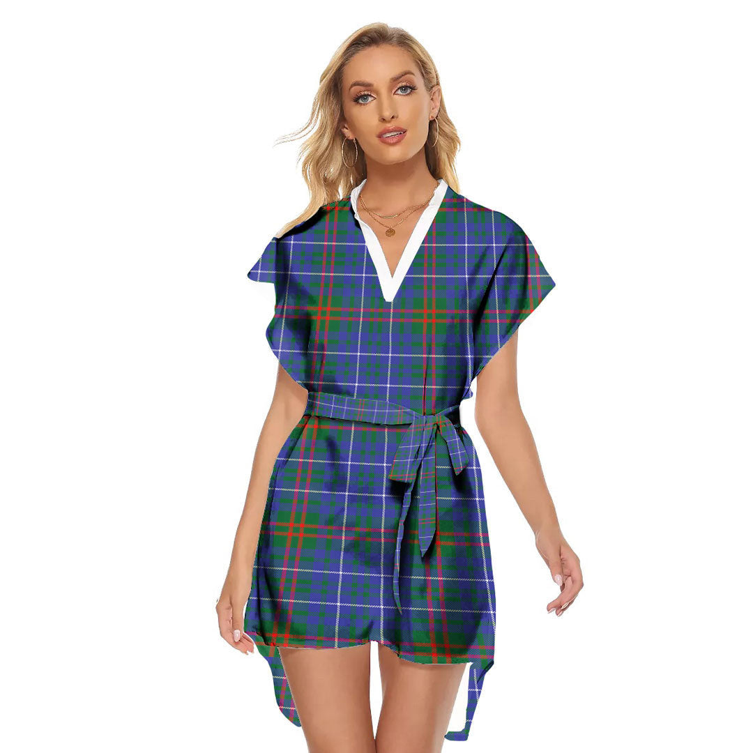 Edmonstone Tartan Plaid Stand-up Collar Casual Dress With Belt