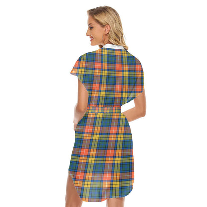 Buchanan Ancient Tartan Plaid Stand-up Collar Casual Dress With Belt