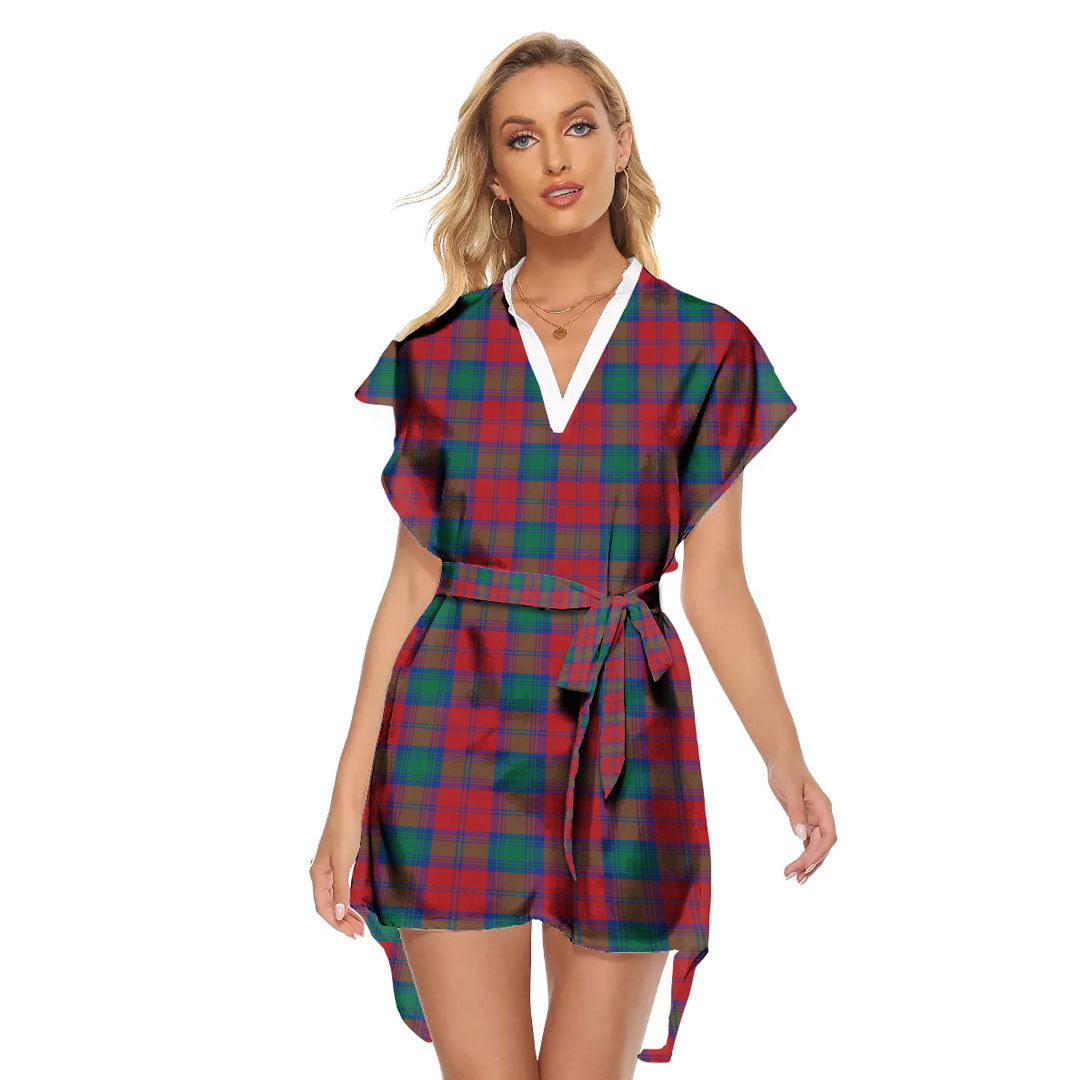 Lindsay Modern Tartan Plaid Stand-up Collar Casual Dress With Belt