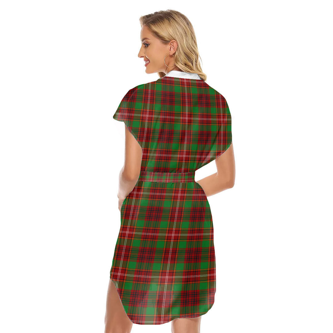 Ainslie Tartan Plaid Stand-up Collar Casual Dress With Belt