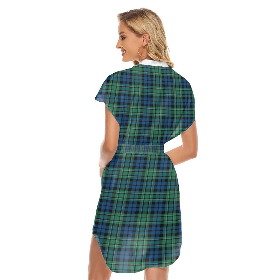 MacCallum Ancient Tartan Plaid Stand-up Collar Casual Dress With Belt