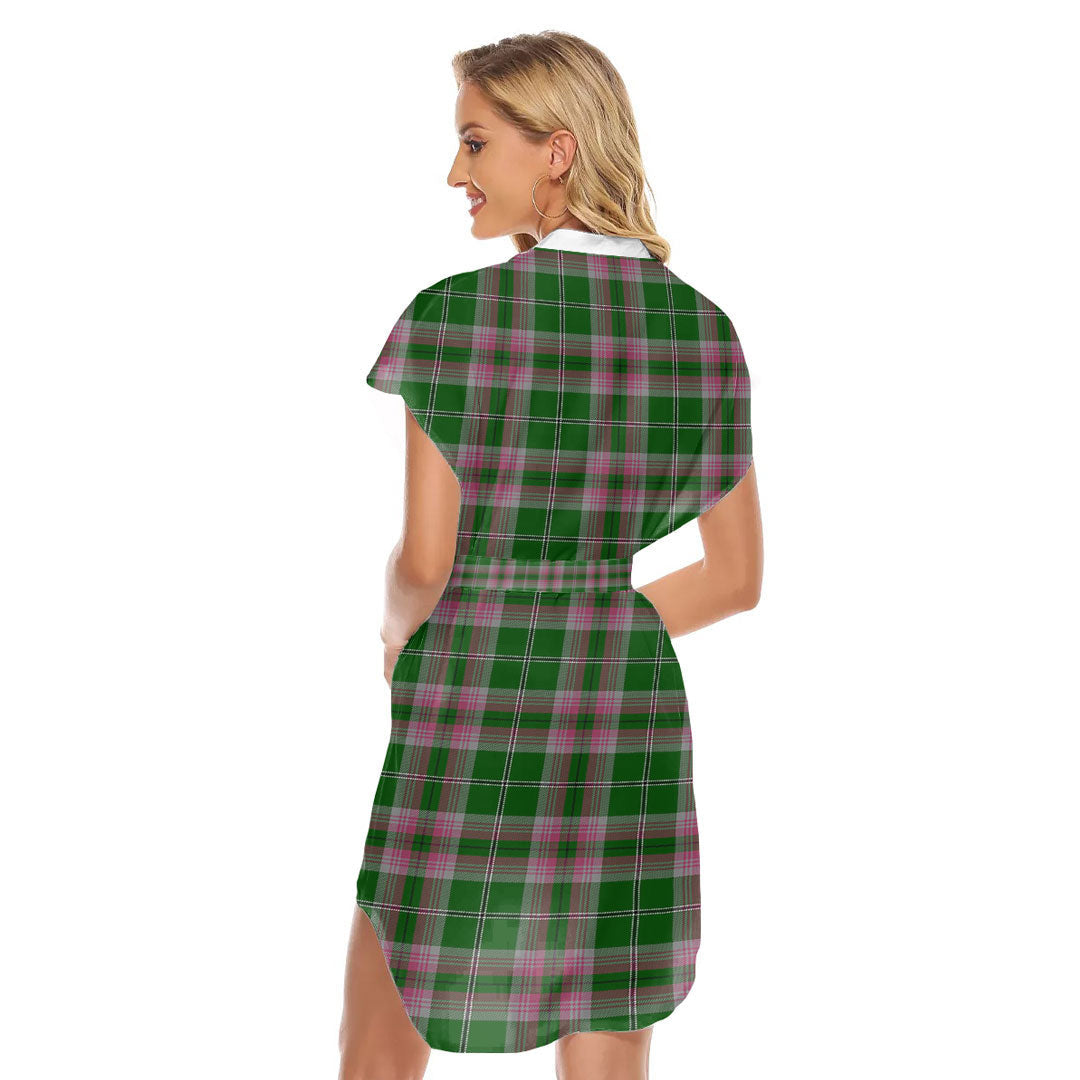 Gray Hunting Tartan Plaid Stand-up Collar Casual Dress With Belt