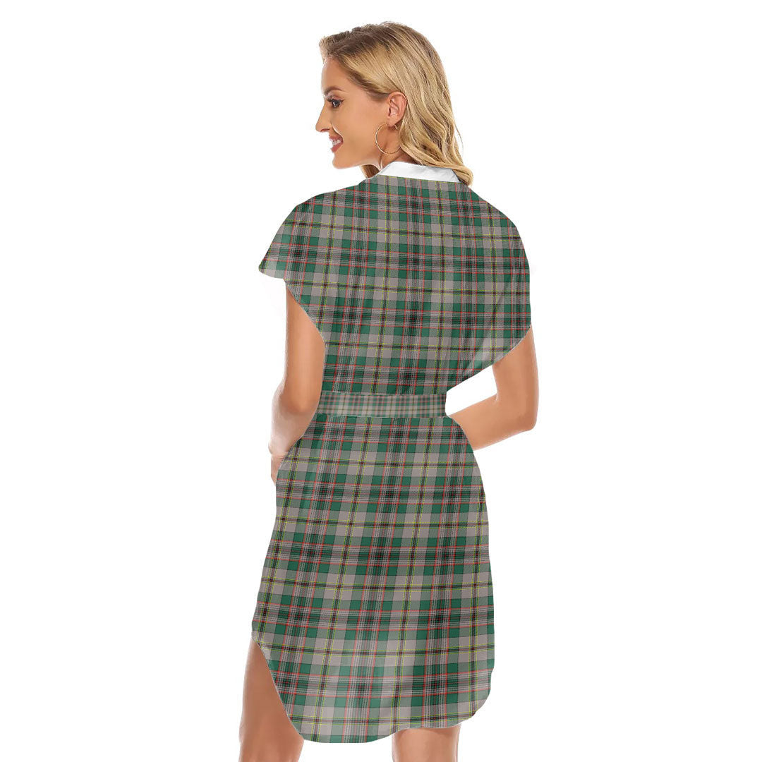 Craig Ancient Tartan Plaid Stand-up Collar Casual Dress With Belt