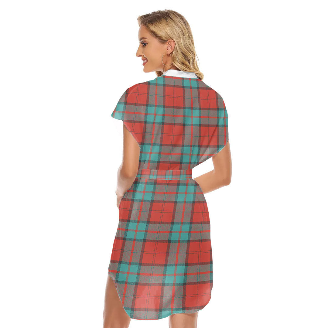 Dunbar Ancient Tartan Plaid Stand-up Collar Casual Dress With Belt