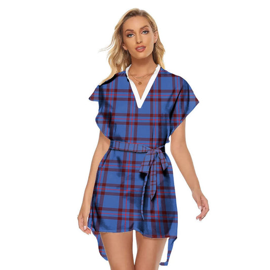 Elliot Modern Tartan Plaid Stand-up Collar Casual Dress With Belt