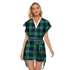 Abercrombie Tartan Plaid Stand-up Collar Casual Dress With Belt