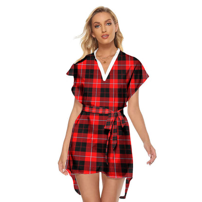 Cunningham Modern Tartan Plaid Stand-up Collar Casual Dress With Belt