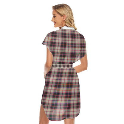 MacPherson Hunting Ancient Tartan Plaid Stand-up Collar Casual Dress With Belt