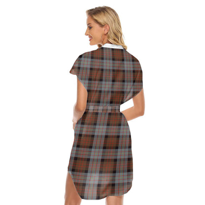 Cameron of Erracht Weathered Tartan Plaid Stand-up Collar Casual Dress With Belt