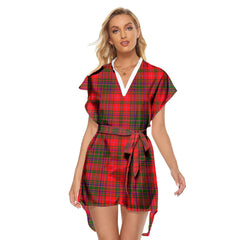 MacDougall Modern Tartan Plaid Stand-up Collar Casual Dress With Belt