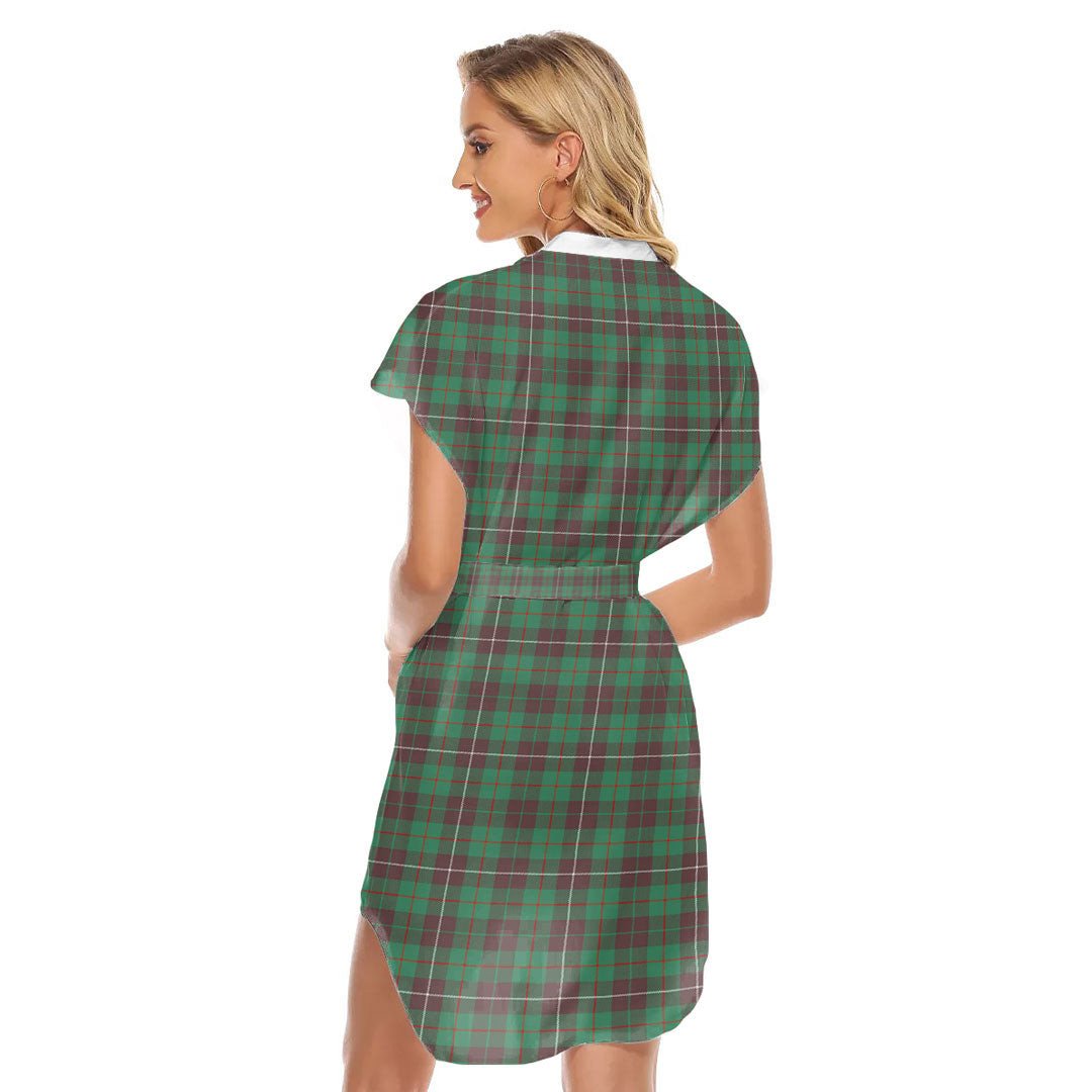 MacKinnon Hunting Ancient Tartan Plaid Stand-up Collar Casual Dress With Belt