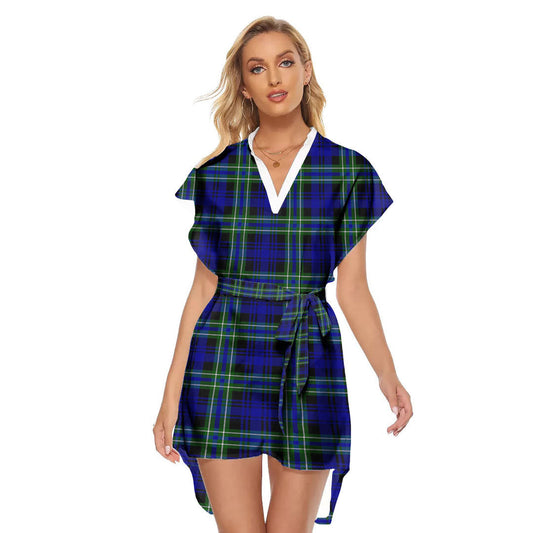 Arbuthnot Modern Tartan Plaid Stand-up Collar Casual Dress With Belt