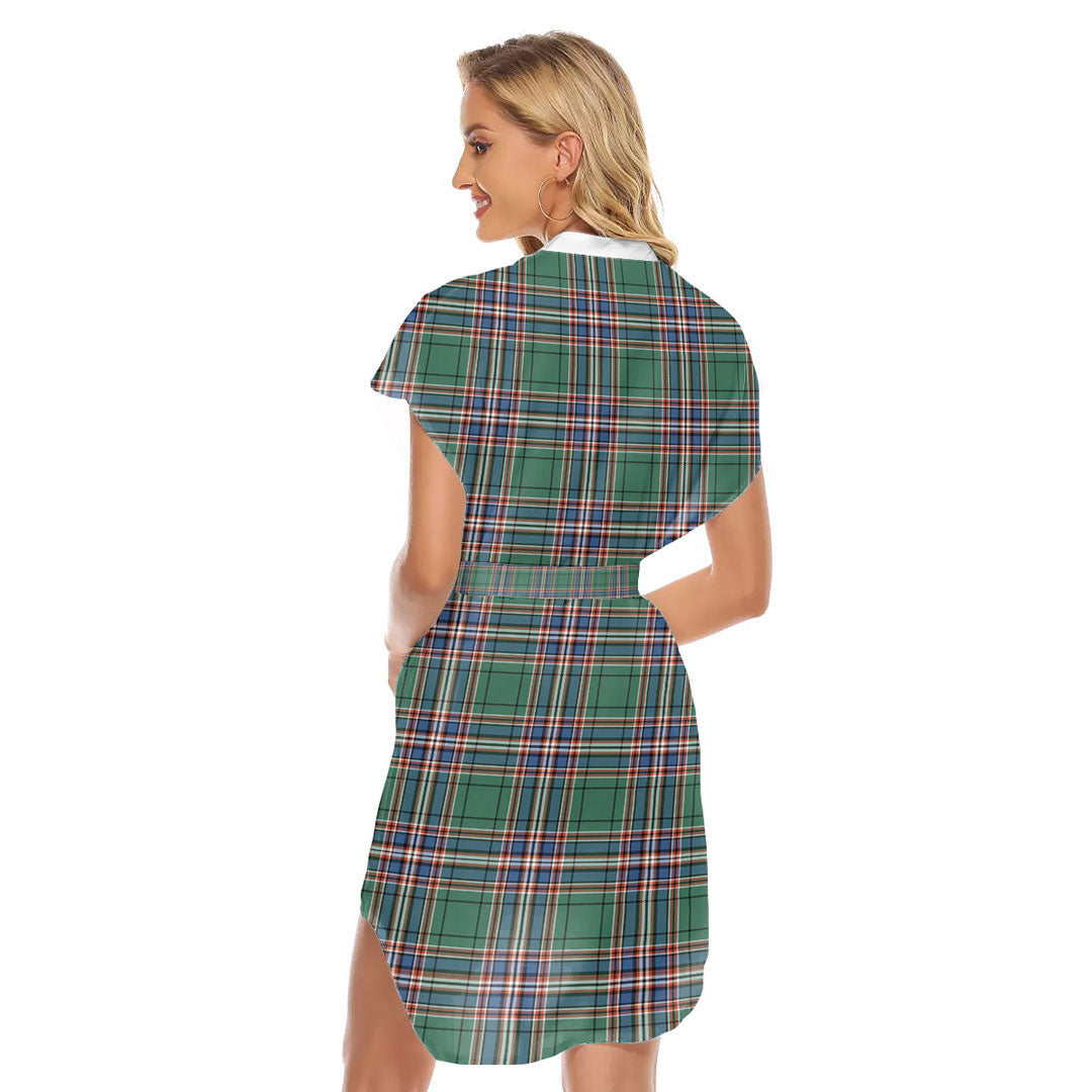 MacFarlane Hunting Ancient Tartan Plaid Stand-up Collar Casual Dress With Belt