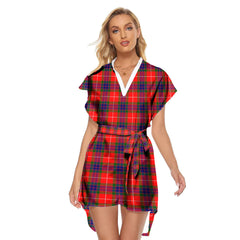 Fraser Modern Tartan Plaid Stand-up Collar Casual Dress With Belt