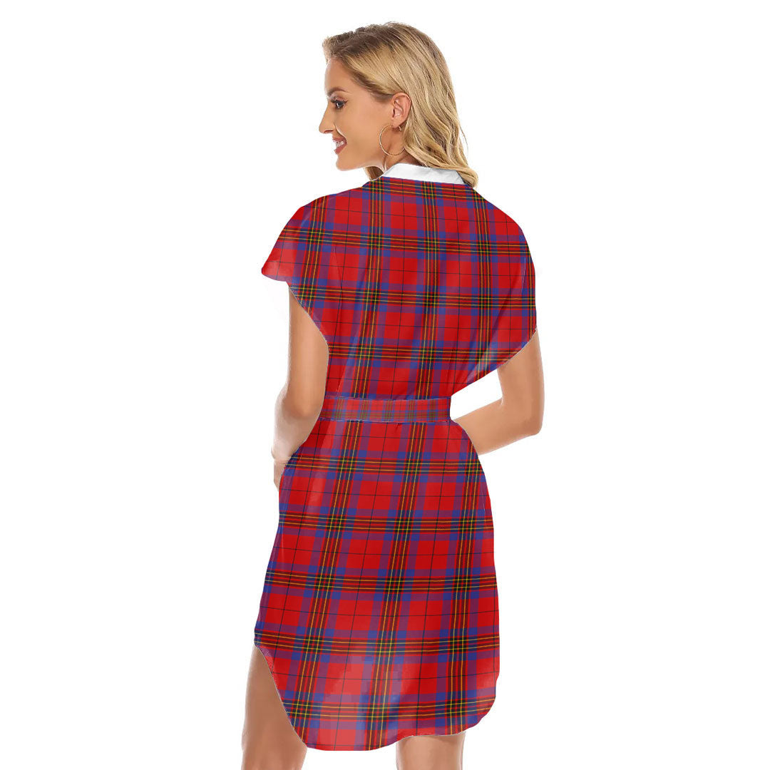 Leslie Modern Tartan Plaid Stand-up Collar Casual Dress With Belt