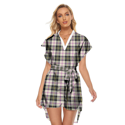 MacPherson Dress Ancient Tartan Plaid Stand-up Collar Casual Dress With Belt