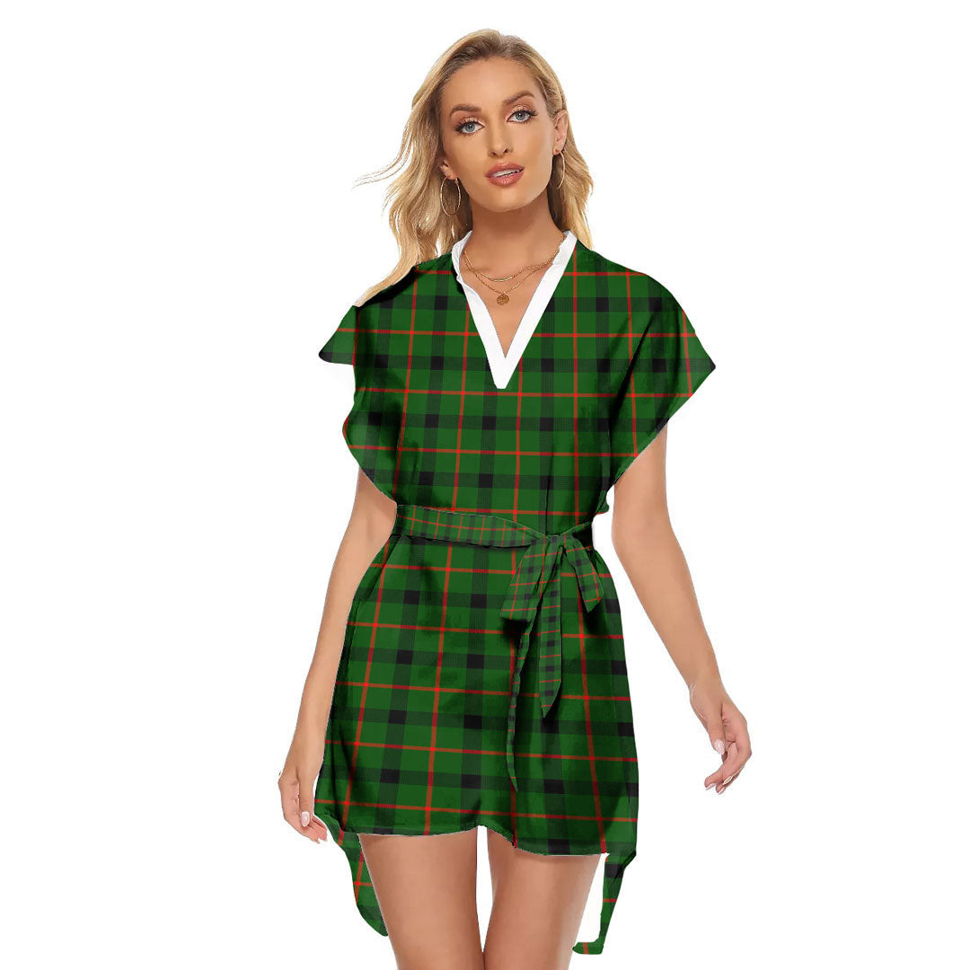 Kincaid Modern Tartan Plaid Stand-up Collar Casual Dress With Belt