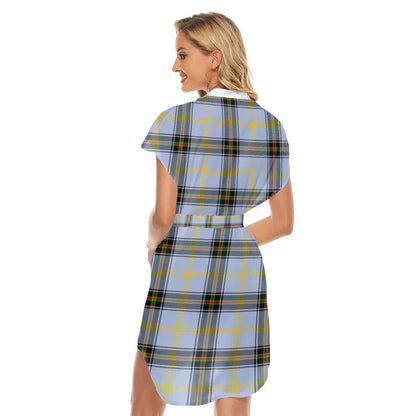 Bell of the Borders Tartan Plaid Stand-up Collar Casual Dress With Belt