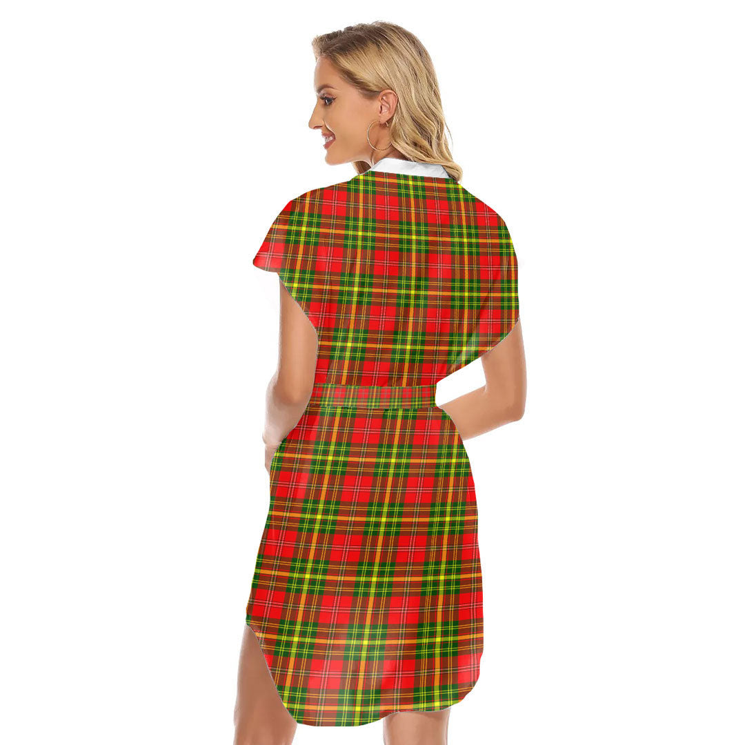 Leask Tartan Plaid Stand-up Collar Casual Dress With Belt