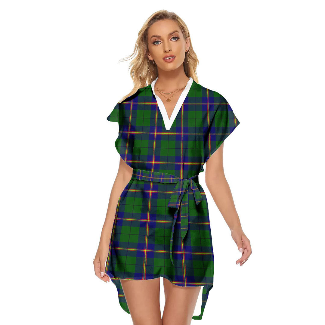 Carmichael Modern Tartan Plaid Stand-up Collar Casual Dress With Belt