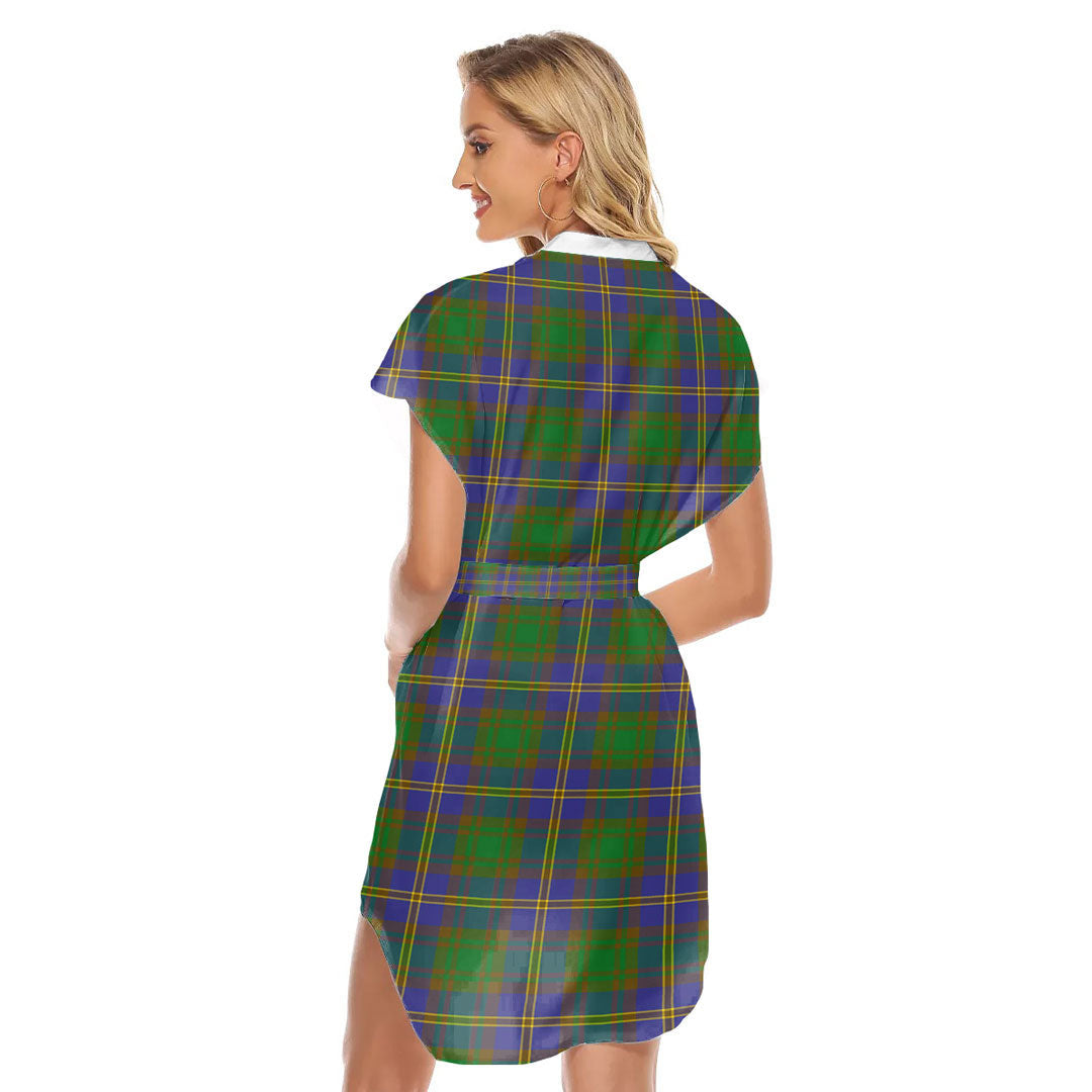 Strange of Balkaskie Tartan Plaid Stand-up Collar Casual Dress With Belt