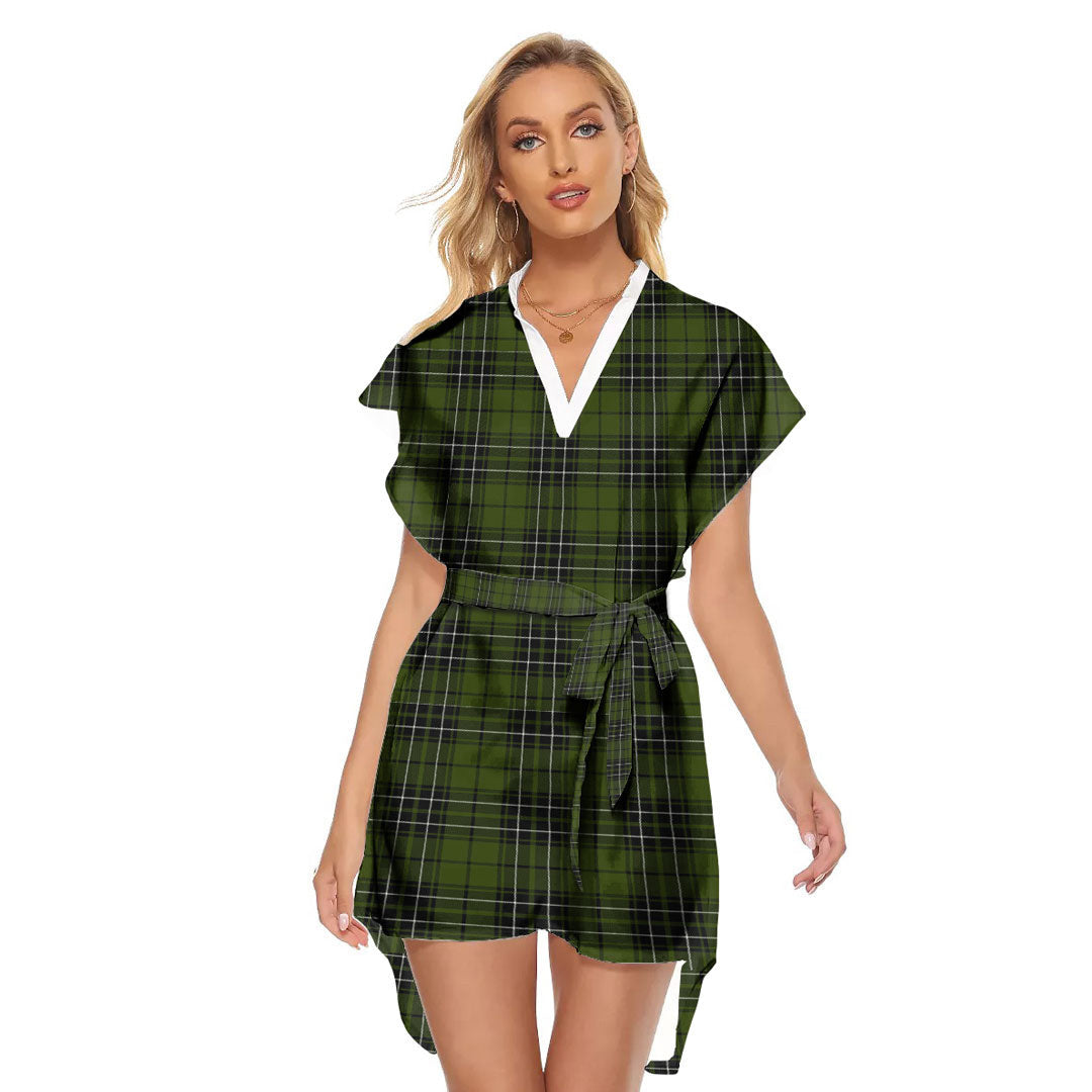 MacLean Hunting Tartan Plaid Stand-up Collar Casual Dress With Belt