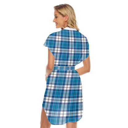 Roberton Tartan Plaid Stand-up Collar Casual Dress With Belt