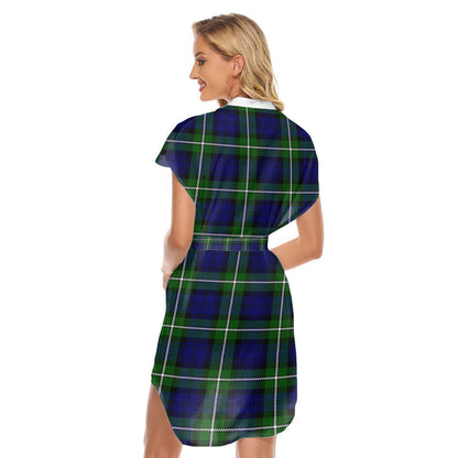 Forbes Modern Tartan Plaid Stand-up Collar Casual Dress With Belt