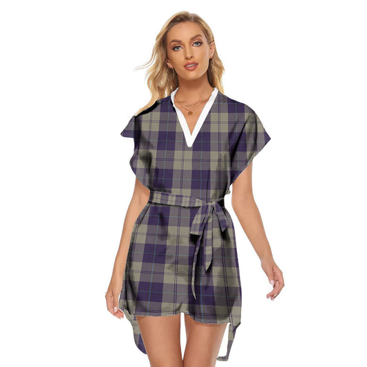 Cunningham Dress Blue Dancers Tartan Plaid Stand-up Collar Casual Dress With Belt