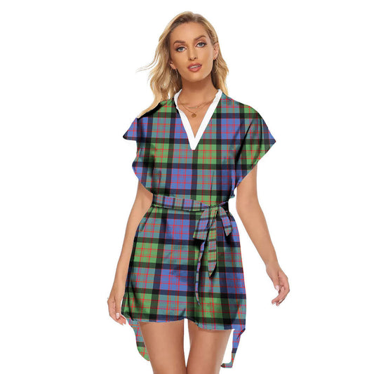 MacDonald Ancient Tartan Plaid Stand-up Collar Casual Dress With Belt