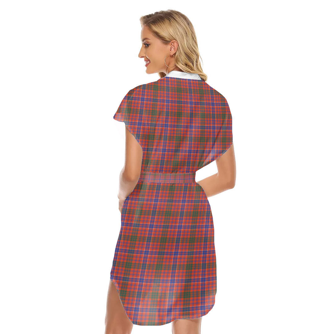 MacRae Ancient Tartan Plaid Stand-up Collar Casual Dress With Belt