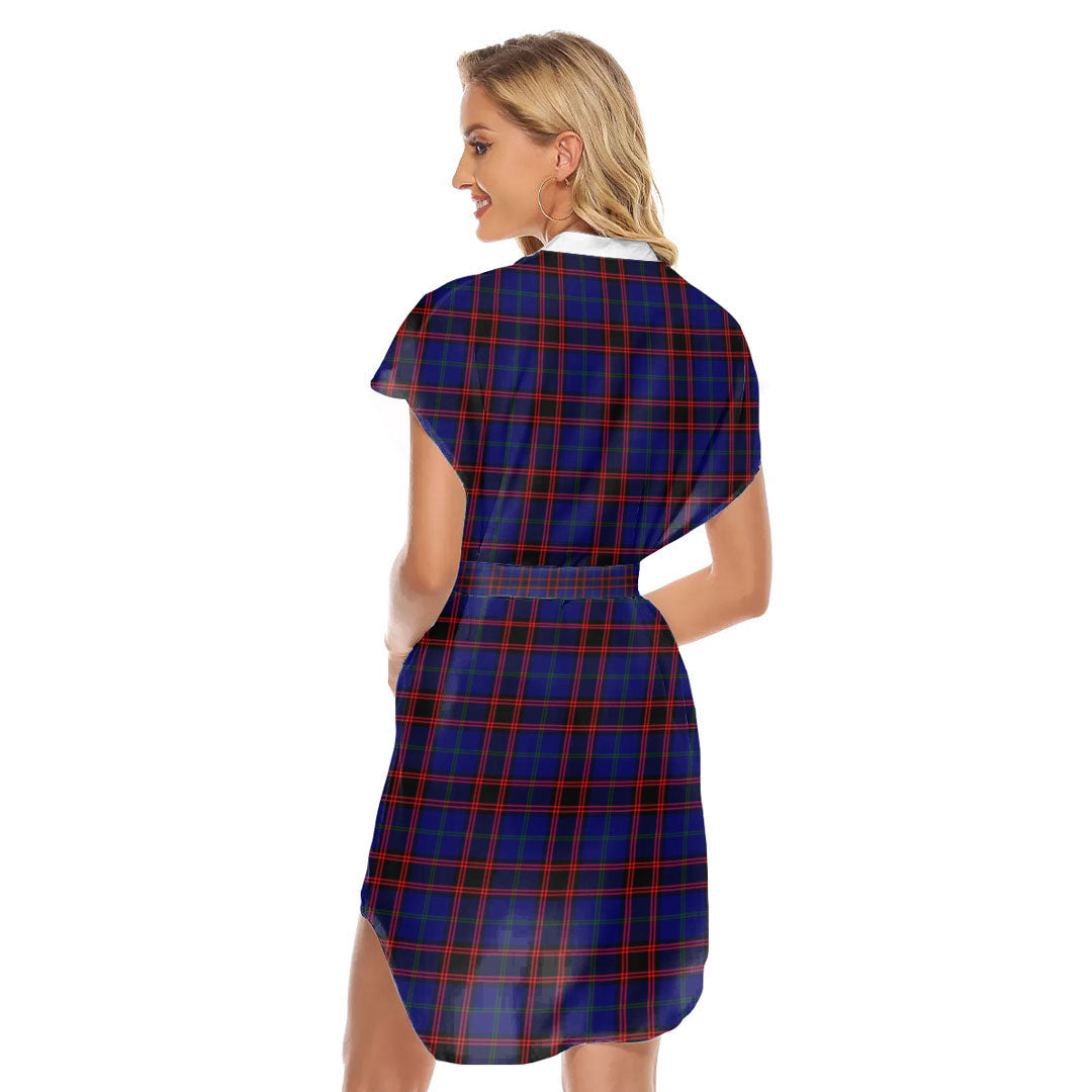 Home Modern Tartan Plaid Stand-up Collar Casual Dress With Belt