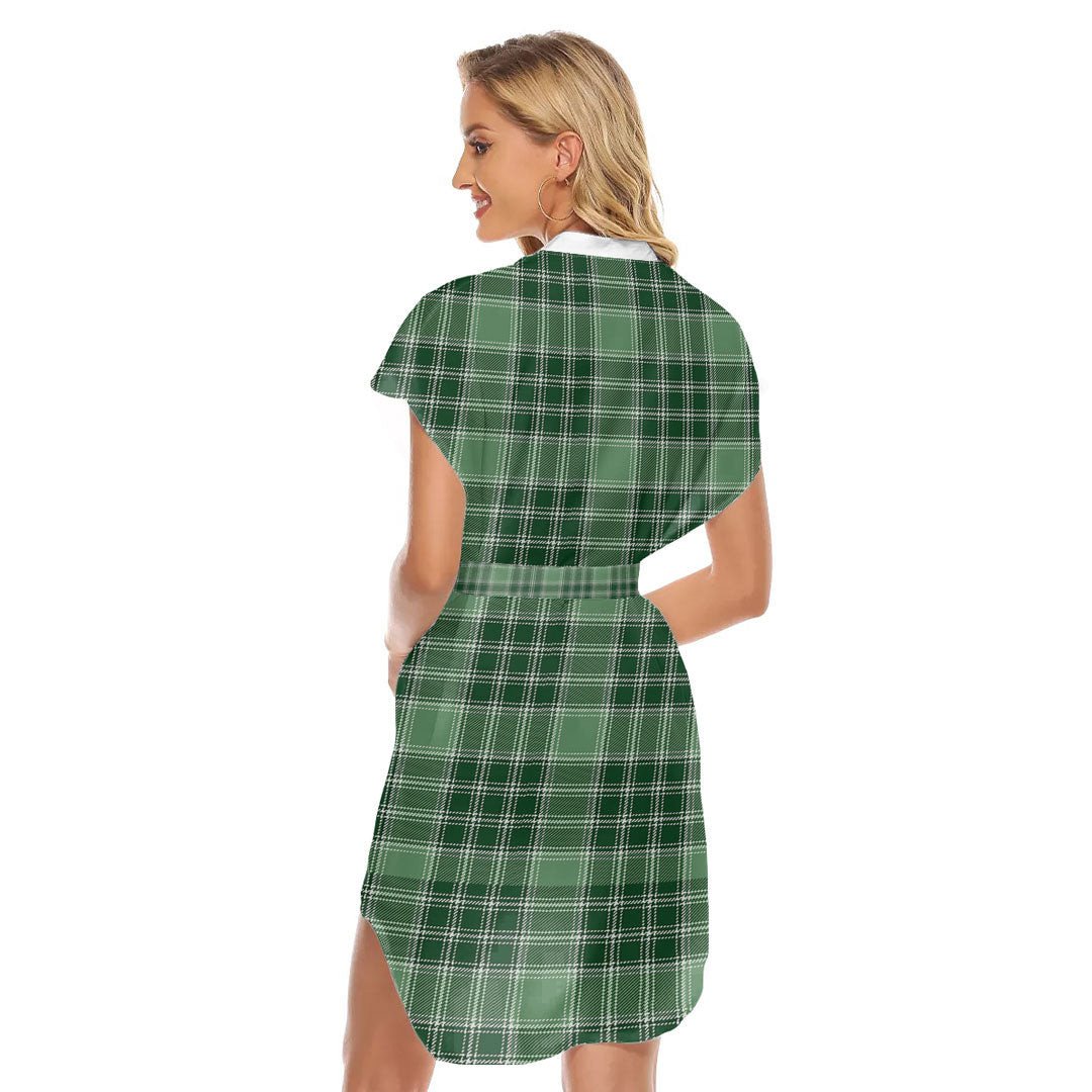 MacDonald Lord of the Isles Hunting Tartan Plaid Stand-up Collar Casual Dress With Belt