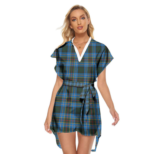 Cockburn Modern Tartan Plaid Stand-up Collar Casual Dress With Belt