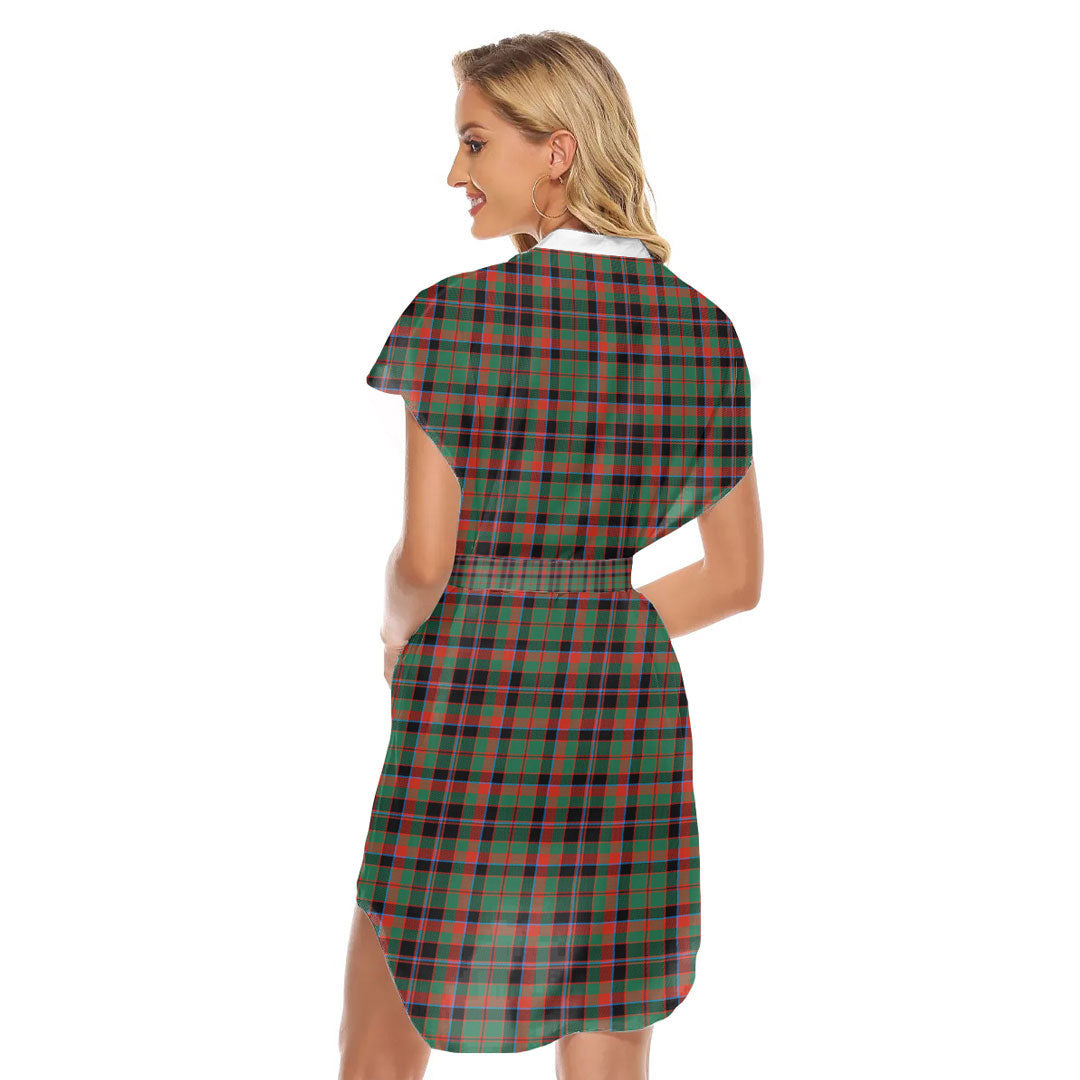 Cumming Hunting Ancient Tartan Plaid Stand-up Collar Casual Dress With Belt