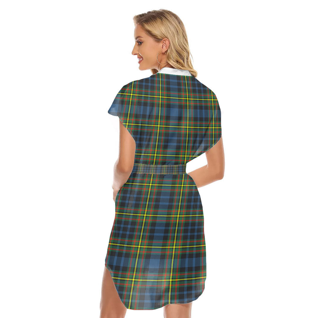 MacLellan Ancient Tartan Plaid Stand-up Collar Casual Dress With Belt