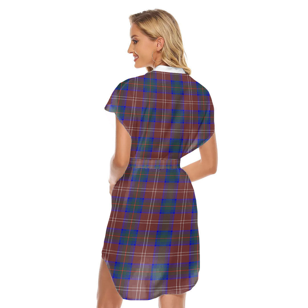 Chisholm Hunting Modern Tartan Plaid Stand-up Collar Casual Dress With Belt