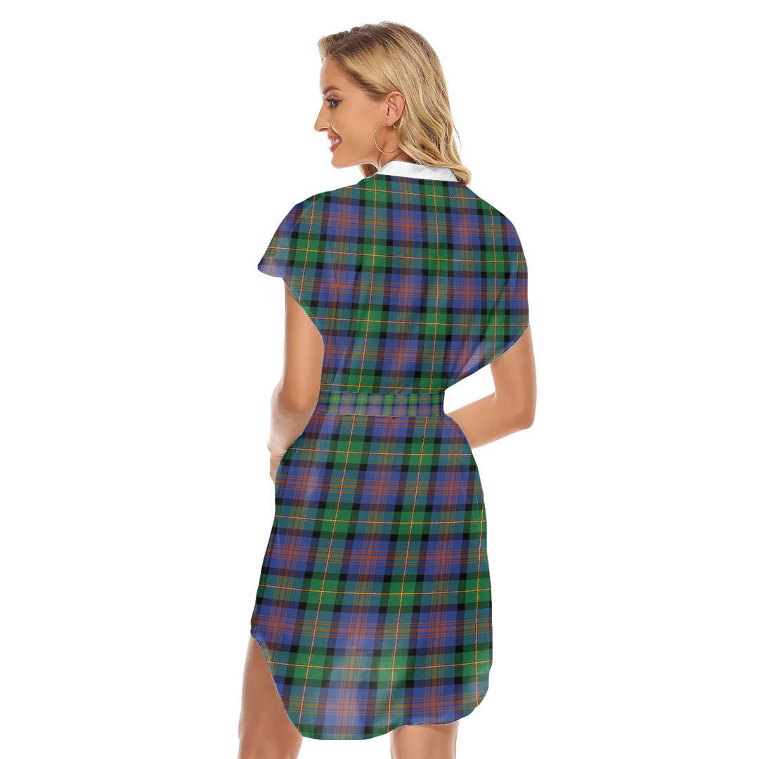 Logan Ancient Tartan Plaid Stand-up Collar Casual Dress With Belt