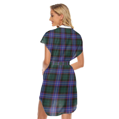 Hunter Modern Tartan Plaid Stand-up Collar Casual Dress With Belt