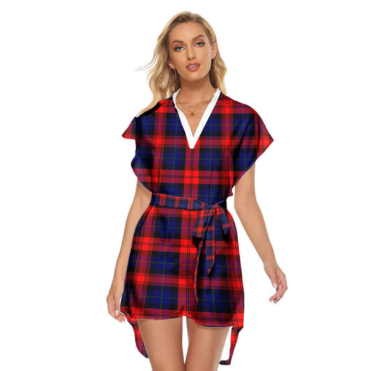 MacLachlan Modern Tartan Plaid Stand-up Collar Casual Dress With Belt